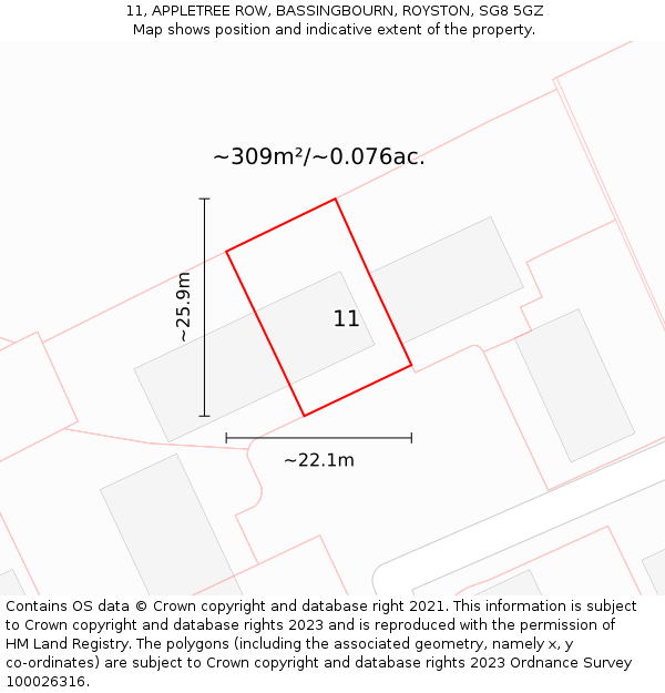 11, APPLETREE ROW, BASSINGBOURN, ROYSTON, SG8 5GZ: Plot and title map