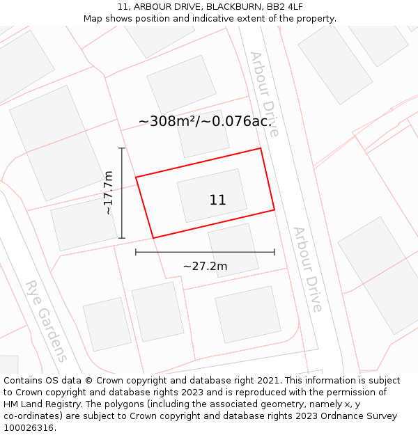 11, ARBOUR DRIVE, BLACKBURN, BB2 4LF: Plot and title map