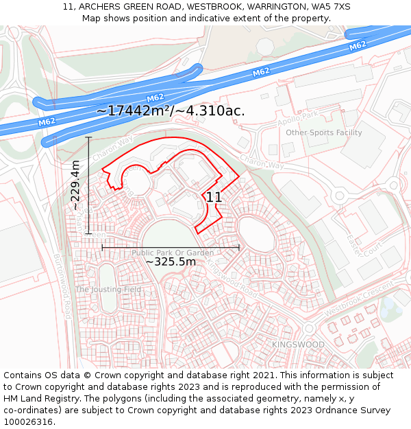 11, ARCHERS GREEN ROAD, WESTBROOK, WARRINGTON, WA5 7XS: Plot and title map