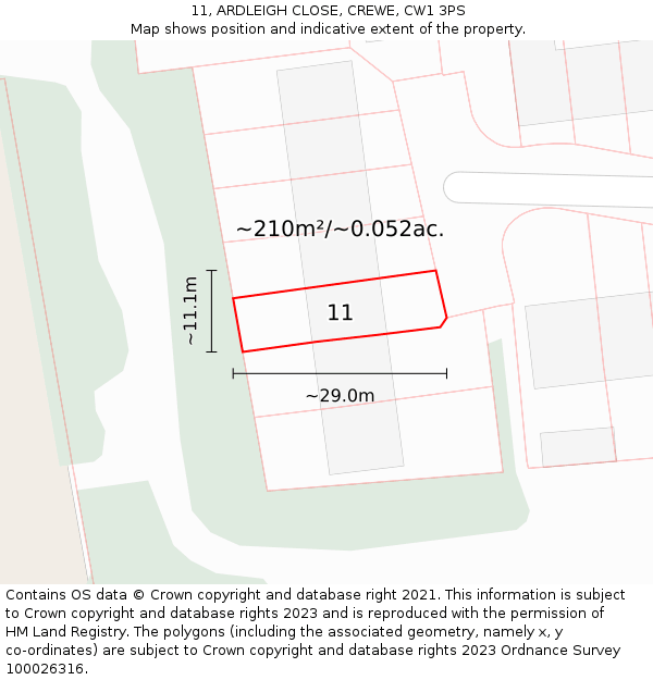 11, ARDLEIGH CLOSE, CREWE, CW1 3PS: Plot and title map