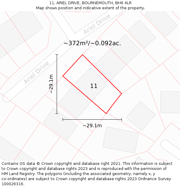 11, ARIEL DRIVE, BOURNEMOUTH, BH6 4LR: Plot and title map