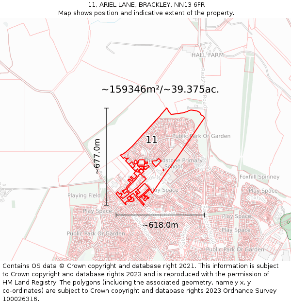 11, ARIEL LANE, BRACKLEY, NN13 6FR: Plot and title map