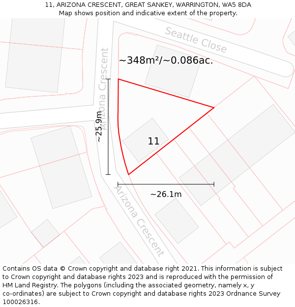 11, ARIZONA CRESCENT, GREAT SANKEY, WARRINGTON, WA5 8DA: Plot and title map