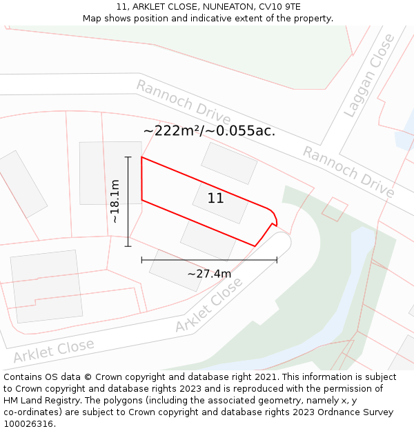 11, ARKLET CLOSE, NUNEATON, CV10 9TE: Plot and title map