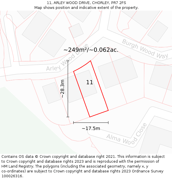 11, ARLEY WOOD DRIVE, CHORLEY, PR7 2FS: Plot and title map