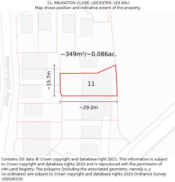 11, ARLINGTON CLOSE, LEICESTER, LE4 9AU: Plot and title map