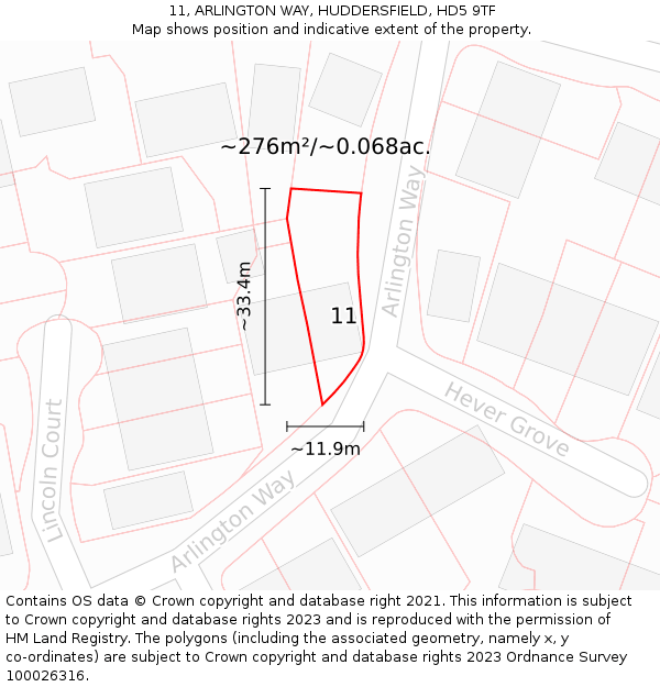 11, ARLINGTON WAY, HUDDERSFIELD, HD5 9TF: Plot and title map