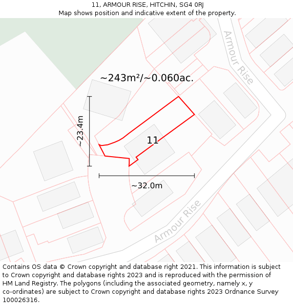 11, ARMOUR RISE, HITCHIN, SG4 0RJ: Plot and title map