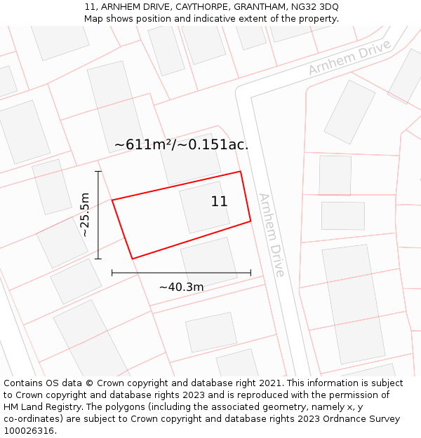 11, ARNHEM DRIVE, CAYTHORPE, GRANTHAM, NG32 3DQ: Plot and title map