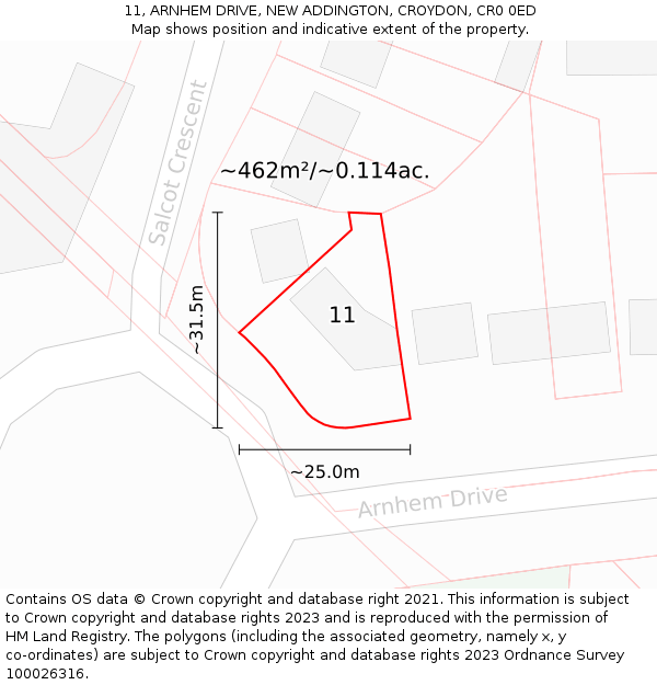 11, ARNHEM DRIVE, NEW ADDINGTON, CROYDON, CR0 0ED: Plot and title map