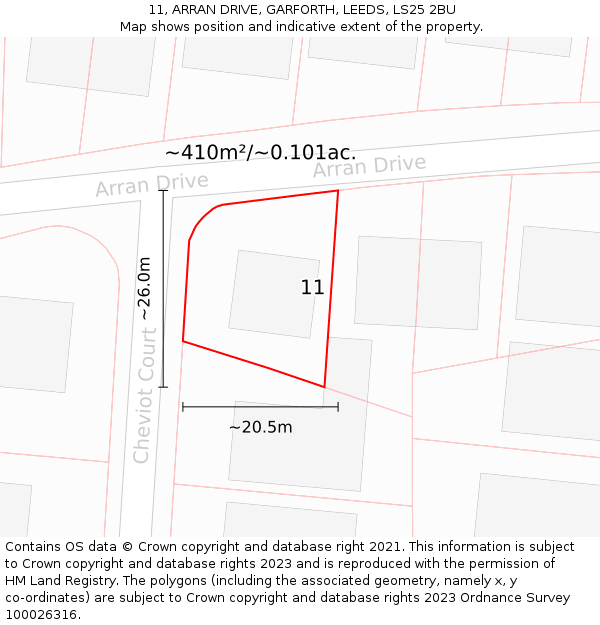 11, ARRAN DRIVE, GARFORTH, LEEDS, LS25 2BU: Plot and title map