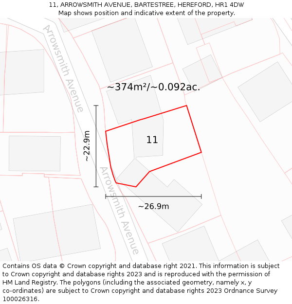 11, ARROWSMITH AVENUE, BARTESTREE, HEREFORD, HR1 4DW: Plot and title map