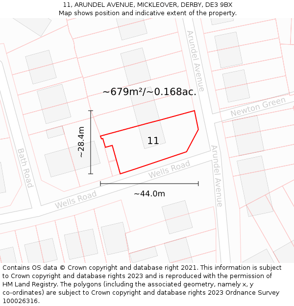 11, ARUNDEL AVENUE, MICKLEOVER, DERBY, DE3 9BX: Plot and title map