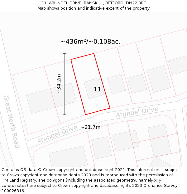 11, ARUNDEL DRIVE, RANSKILL, RETFORD, DN22 8PG: Plot and title map