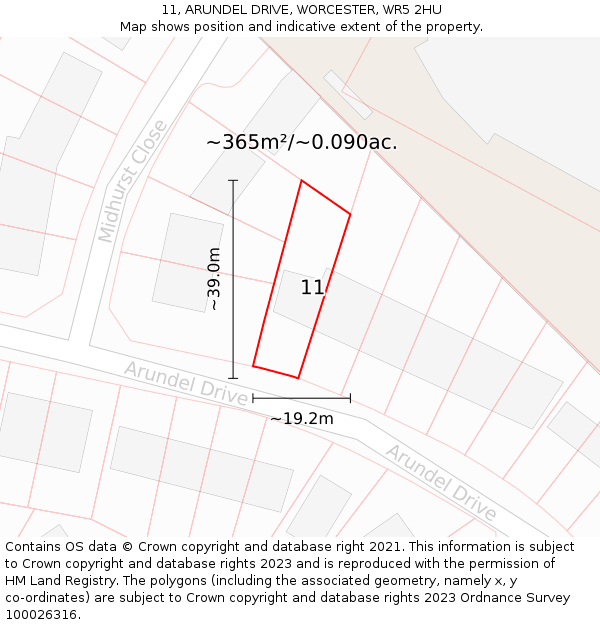 11, ARUNDEL DRIVE, WORCESTER, WR5 2HU: Plot and title map