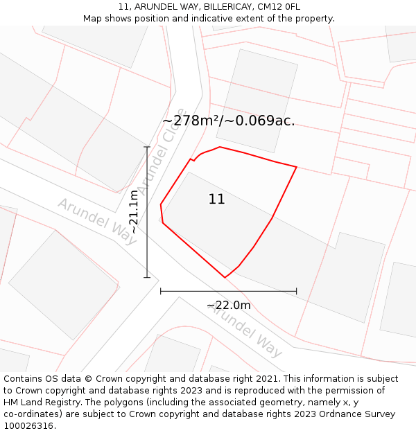 11, ARUNDEL WAY, BILLERICAY, CM12 0FL: Plot and title map