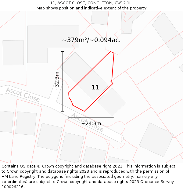 11, ASCOT CLOSE, CONGLETON, CW12 1LL: Plot and title map