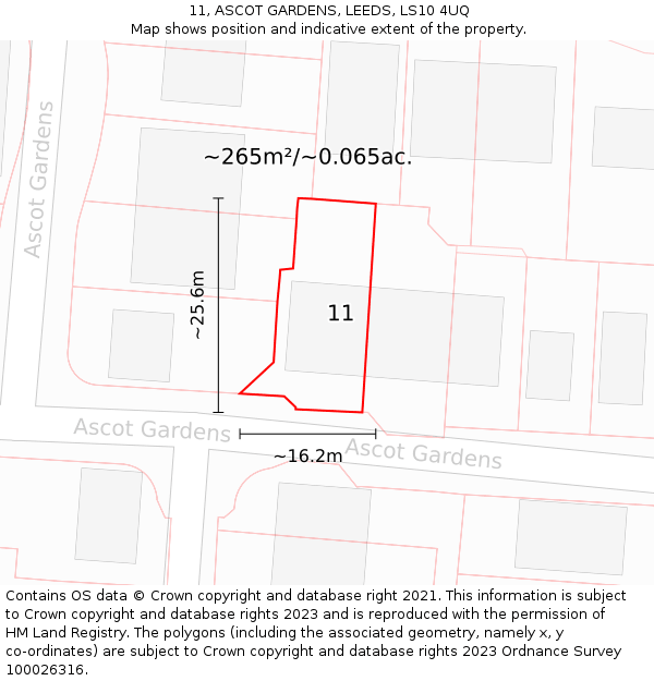 11, ASCOT GARDENS, LEEDS, LS10 4UQ: Plot and title map
