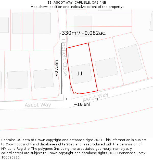 11, ASCOT WAY, CARLISLE, CA2 4NB: Plot and title map