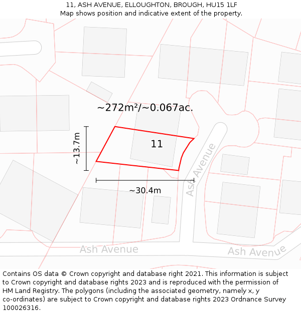 11, ASH AVENUE, ELLOUGHTON, BROUGH, HU15 1LF: Plot and title map