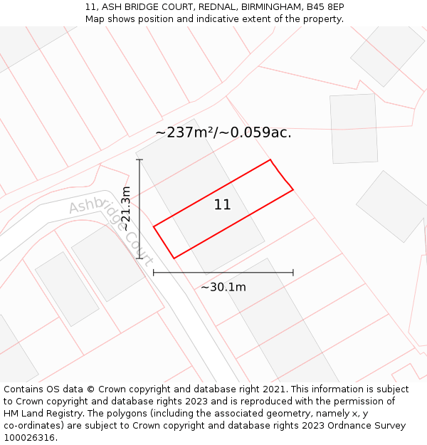 11, ASH BRIDGE COURT, REDNAL, BIRMINGHAM, B45 8EP: Plot and title map