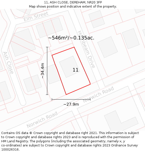 11, ASH CLOSE, DEREHAM, NR20 3FP: Plot and title map