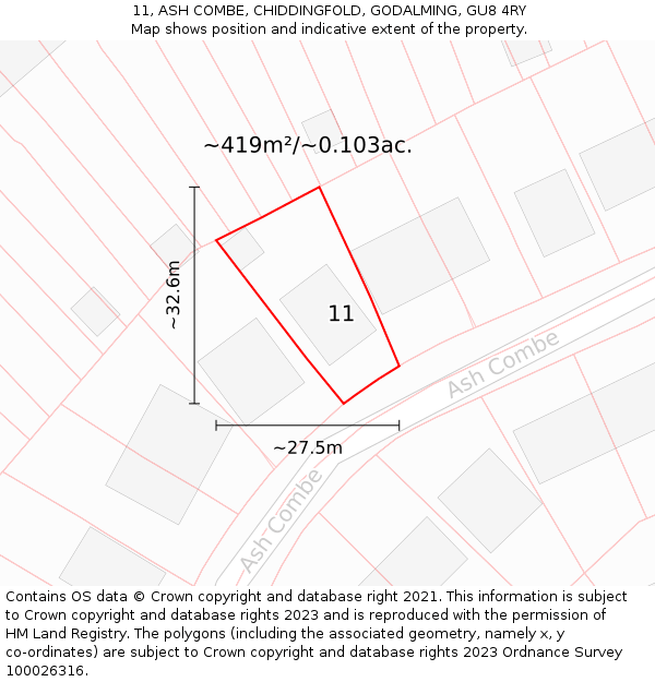 11, ASH COMBE, CHIDDINGFOLD, GODALMING, GU8 4RY: Plot and title map