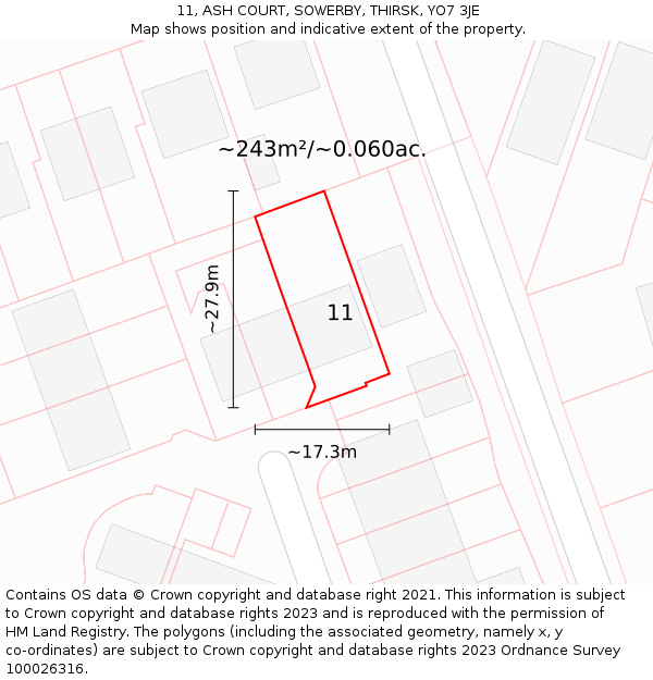 11, ASH COURT, SOWERBY, THIRSK, YO7 3JE: Plot and title map