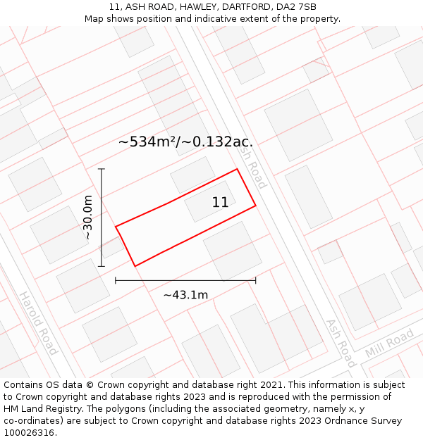 11, ASH ROAD, HAWLEY, DARTFORD, DA2 7SB: Plot and title map
