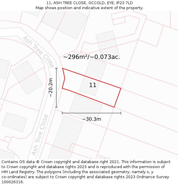 11, ASH TREE CLOSE, OCCOLD, EYE, IP23 7LD: Plot and title map