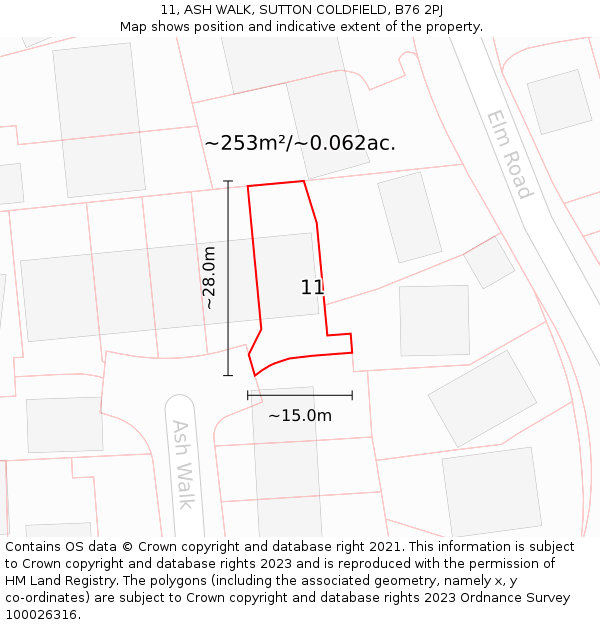 11, ASH WALK, SUTTON COLDFIELD, B76 2PJ: Plot and title map