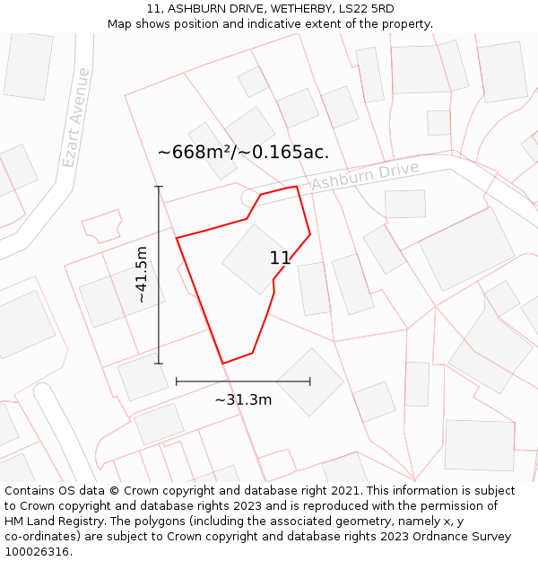 11, ASHBURN DRIVE, WETHERBY, LS22 5RD: Plot and title map
