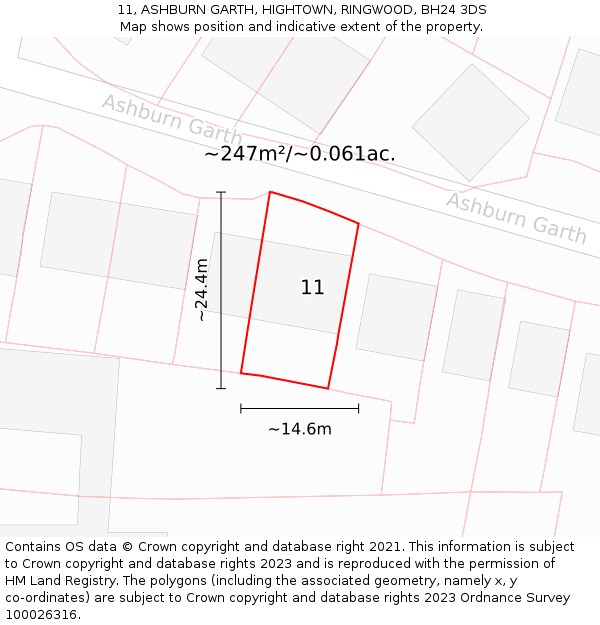 11, ASHBURN GARTH, HIGHTOWN, RINGWOOD, BH24 3DS: Plot and title map