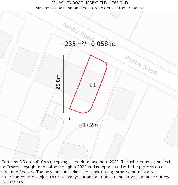 11, ASHBY ROAD, MARKFIELD, LE67 9UB: Plot and title map