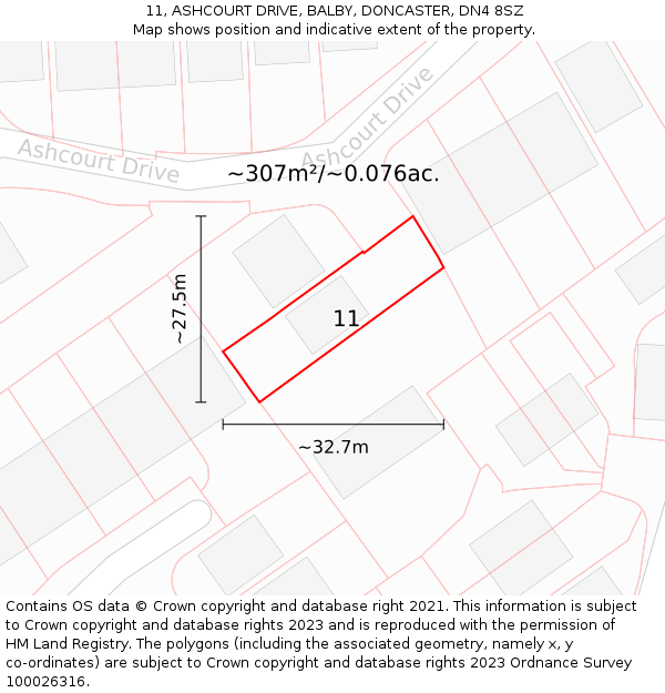 11, ASHCOURT DRIVE, BALBY, DONCASTER, DN4 8SZ: Plot and title map