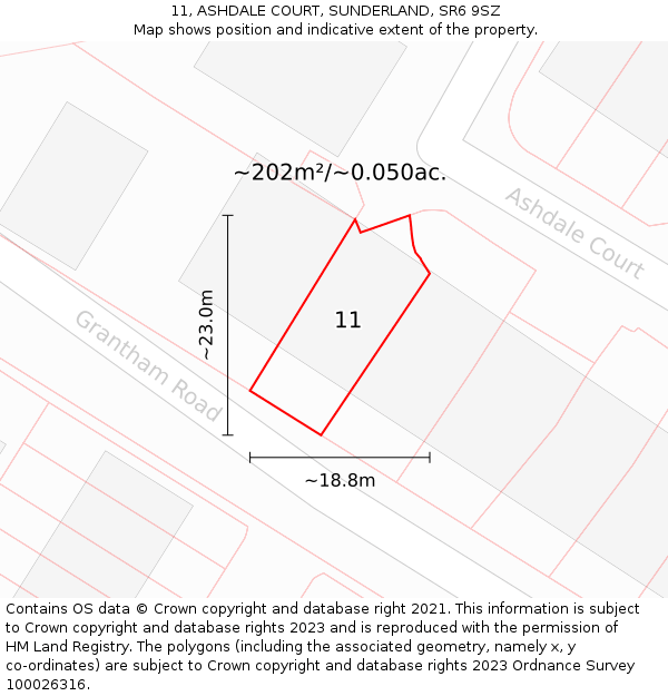 11, ASHDALE COURT, SUNDERLAND, SR6 9SZ: Plot and title map