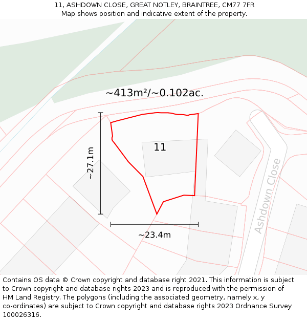 11, ASHDOWN CLOSE, GREAT NOTLEY, BRAINTREE, CM77 7FR: Plot and title map