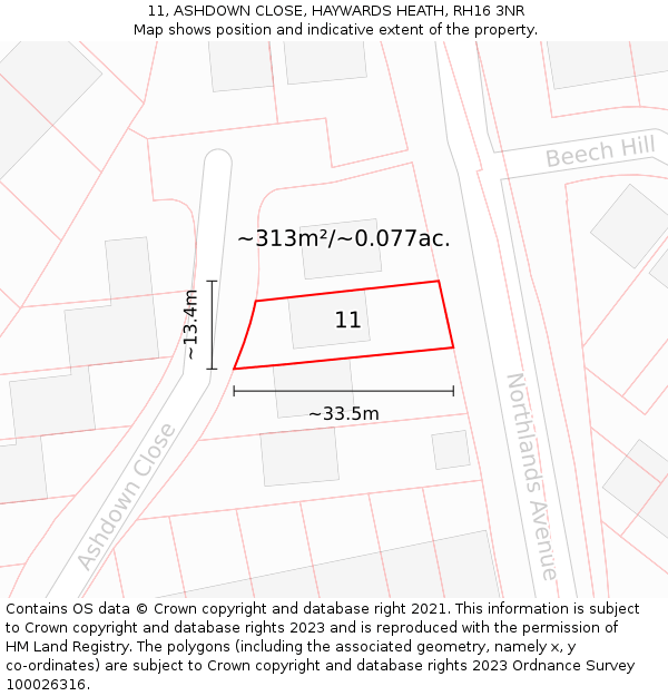 11, ASHDOWN CLOSE, HAYWARDS HEATH, RH16 3NR: Plot and title map