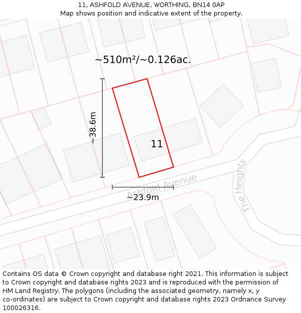 11, ASHFOLD AVENUE, WORTHING, BN14 0AP: Plot and title map