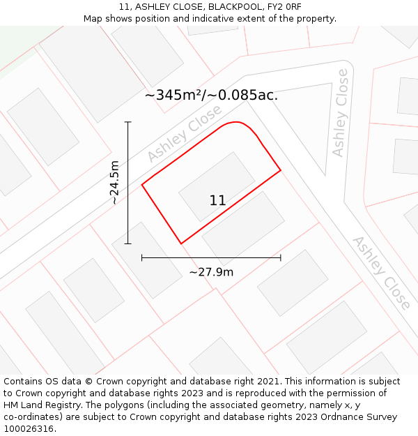 11, ASHLEY CLOSE, BLACKPOOL, FY2 0RF: Plot and title map
