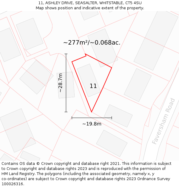 11, ASHLEY DRIVE, SEASALTER, WHITSTABLE, CT5 4SU: Plot and title map