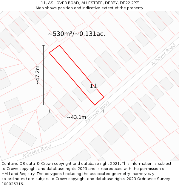 11, ASHOVER ROAD, ALLESTREE, DERBY, DE22 2PZ: Plot and title map