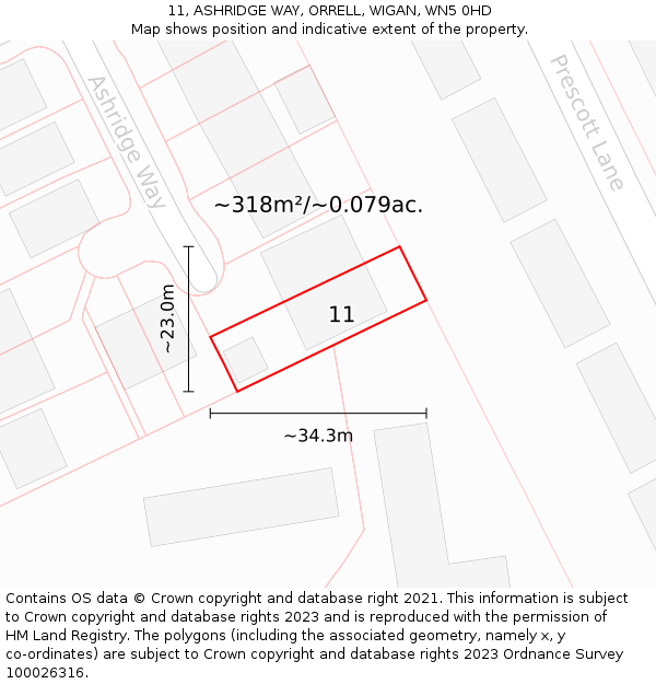 11, ASHRIDGE WAY, ORRELL, WIGAN, WN5 0HD: Plot and title map