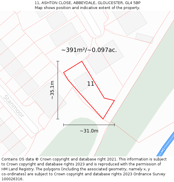 11, ASHTON CLOSE, ABBEYDALE, GLOUCESTER, GL4 5BP: Plot and title map