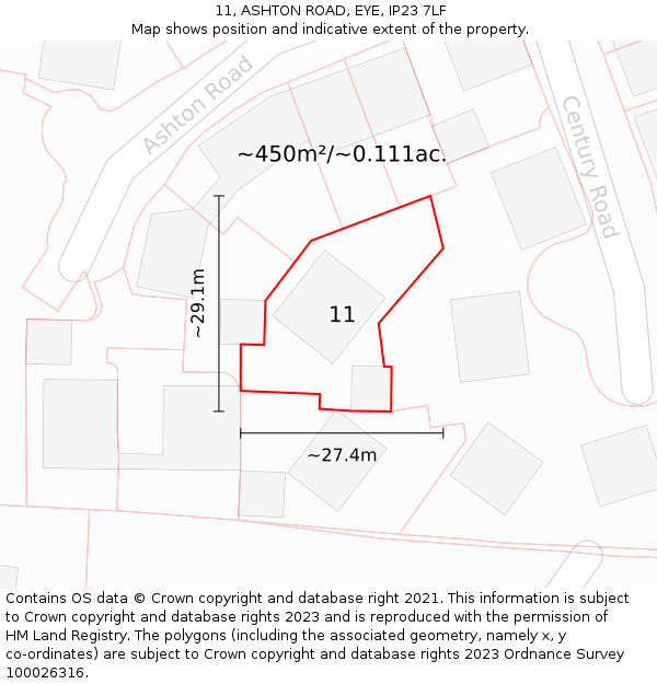 11, ASHTON ROAD, EYE, IP23 7LF: Plot and title map