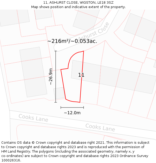 11, ASHURST CLOSE, WIGSTON, LE18 3SZ: Plot and title map