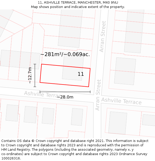 11, ASHVILLE TERRACE, MANCHESTER, M40 9NU: Plot and title map