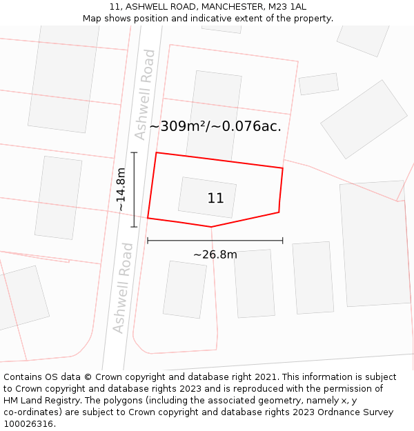 11, ASHWELL ROAD, MANCHESTER, M23 1AL: Plot and title map