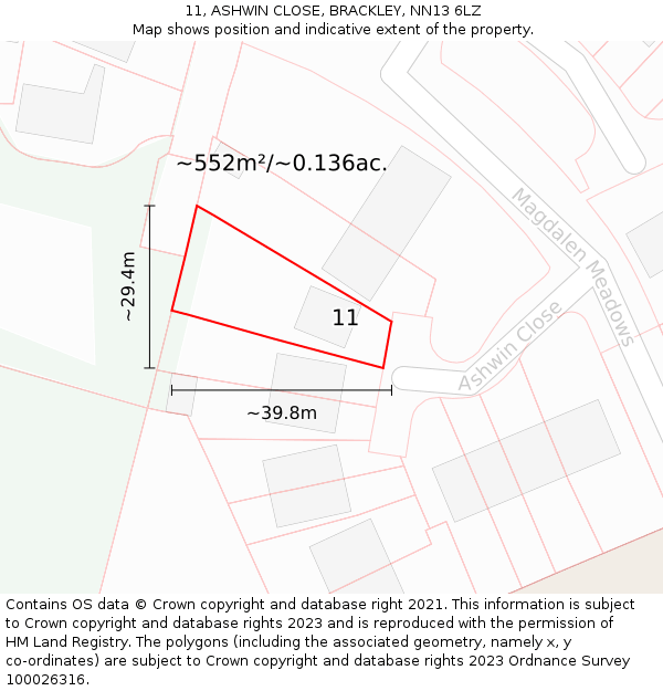 11, ASHWIN CLOSE, BRACKLEY, NN13 6LZ: Plot and title map