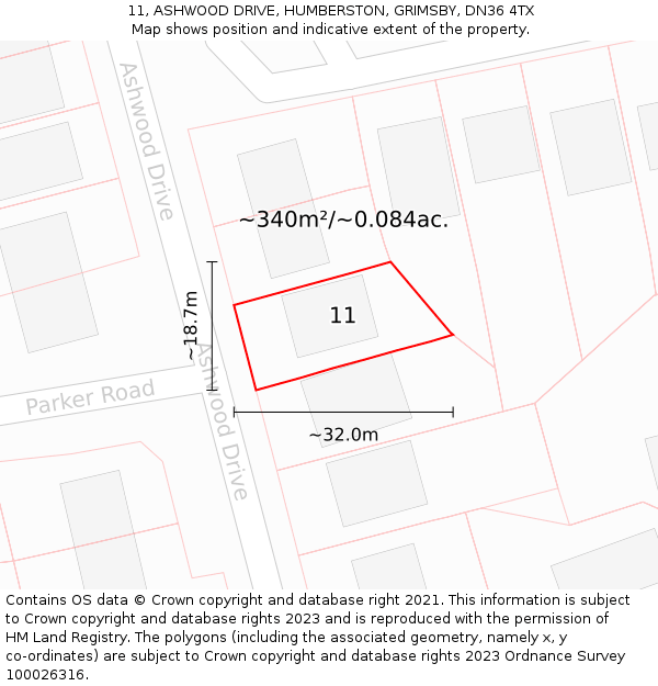 11, ASHWOOD DRIVE, HUMBERSTON, GRIMSBY, DN36 4TX: Plot and title map